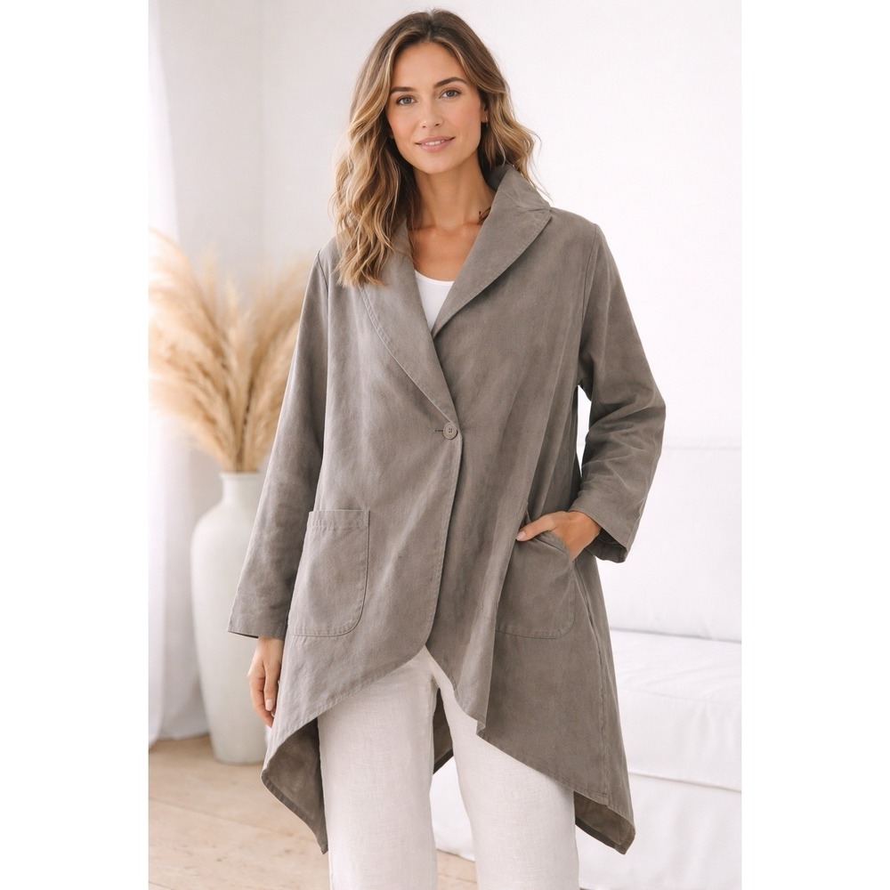 Amici by Baci Italy Cotton Jacket Coat Taupe Oversized Asymmetrical Women's M